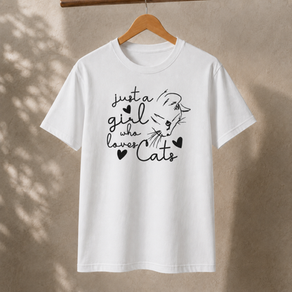 Just a Girl Who Loves Cats T-Shirt – Minimalist Cat Lover Graphic Tee