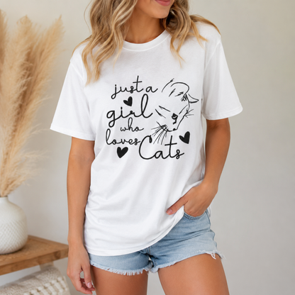 Just a Girl Who Loves Cats T-Shirt – Minimalist Cat Lover Graphic Tee