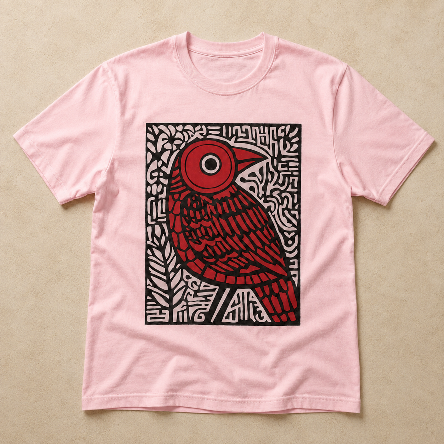 Red Bird Abstract T-Shirt – Bold Folk Art Graphic Tee