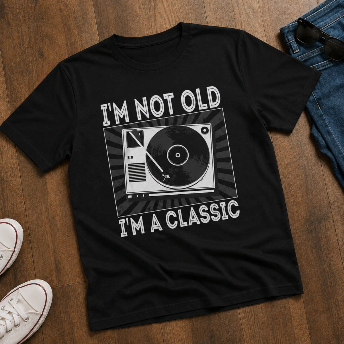 Retro Vinyl Record Player T-Shirt – I'm Not Old I'm a Classic Tee