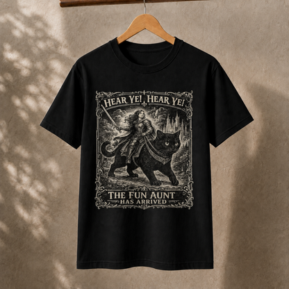 Fun Aunt Medieval Cat T-Shirt – Hear Ye Hear Ye Fantasy Graphic Tee
