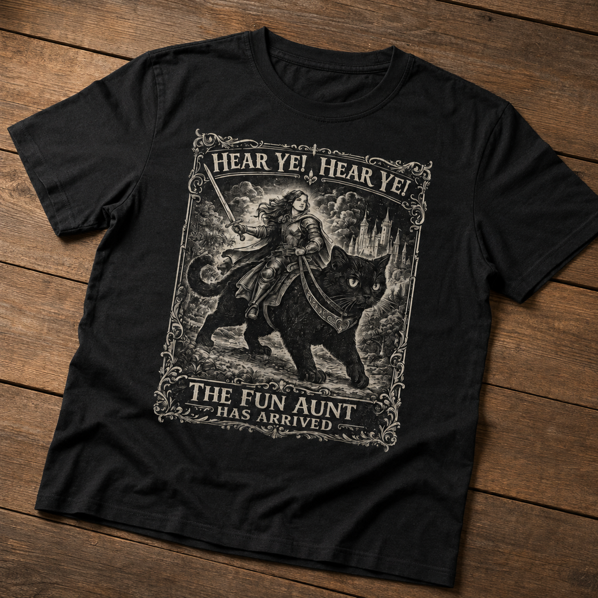 Fun Aunt Medieval Cat T-Shirt – Hear Ye Hear Ye Fantasy Graphic Tee