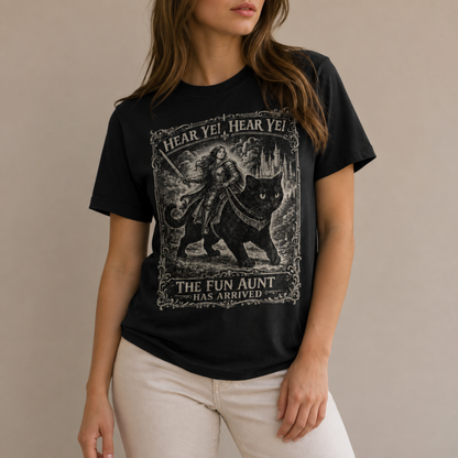 Fun Aunt Medieval Cat T-Shirt – Hear Ye Hear Ye Fantasy Graphic Tee