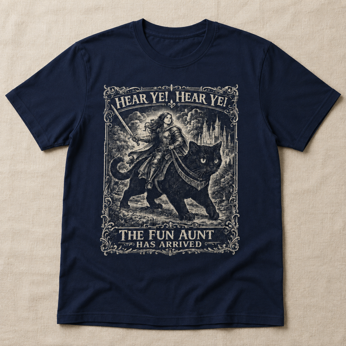Fun Aunt Medieval Cat T-Shirt – Hear Ye Hear Ye Fantasy Graphic Tee