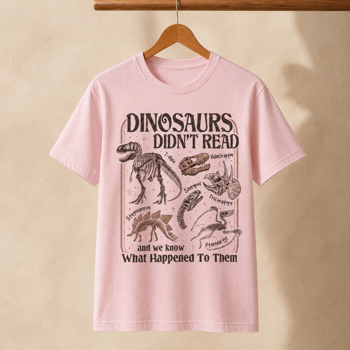 Dinosaurs Didn’t Read T-Shirt – Funny Dinosaur Skeleton Reading Graphic Tee