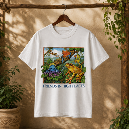 Friends in High Places Frog T-Shirt – Colorful Rainforest Frog Graphic Tee