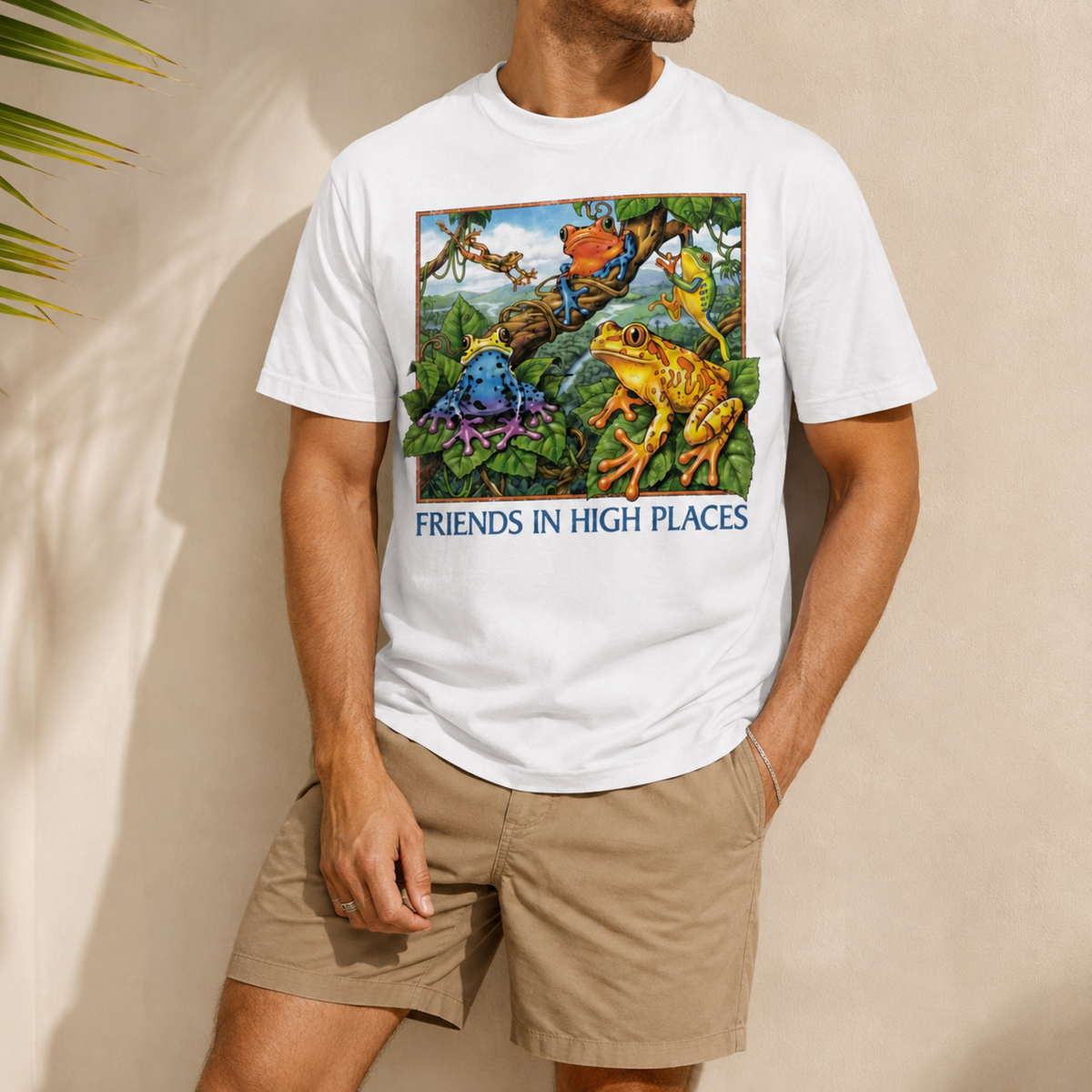 Friends in High Places Frog T-Shirt – Colorful Rainforest Frog Graphic Tee