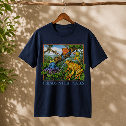 Friends in High Places Frog T-Shirt – Colorful Rainforest Frog Graphic Tee
