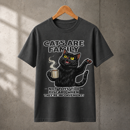 Cats Are Family T-Shirt – Funny Black Cat Coffee Graphic Tee