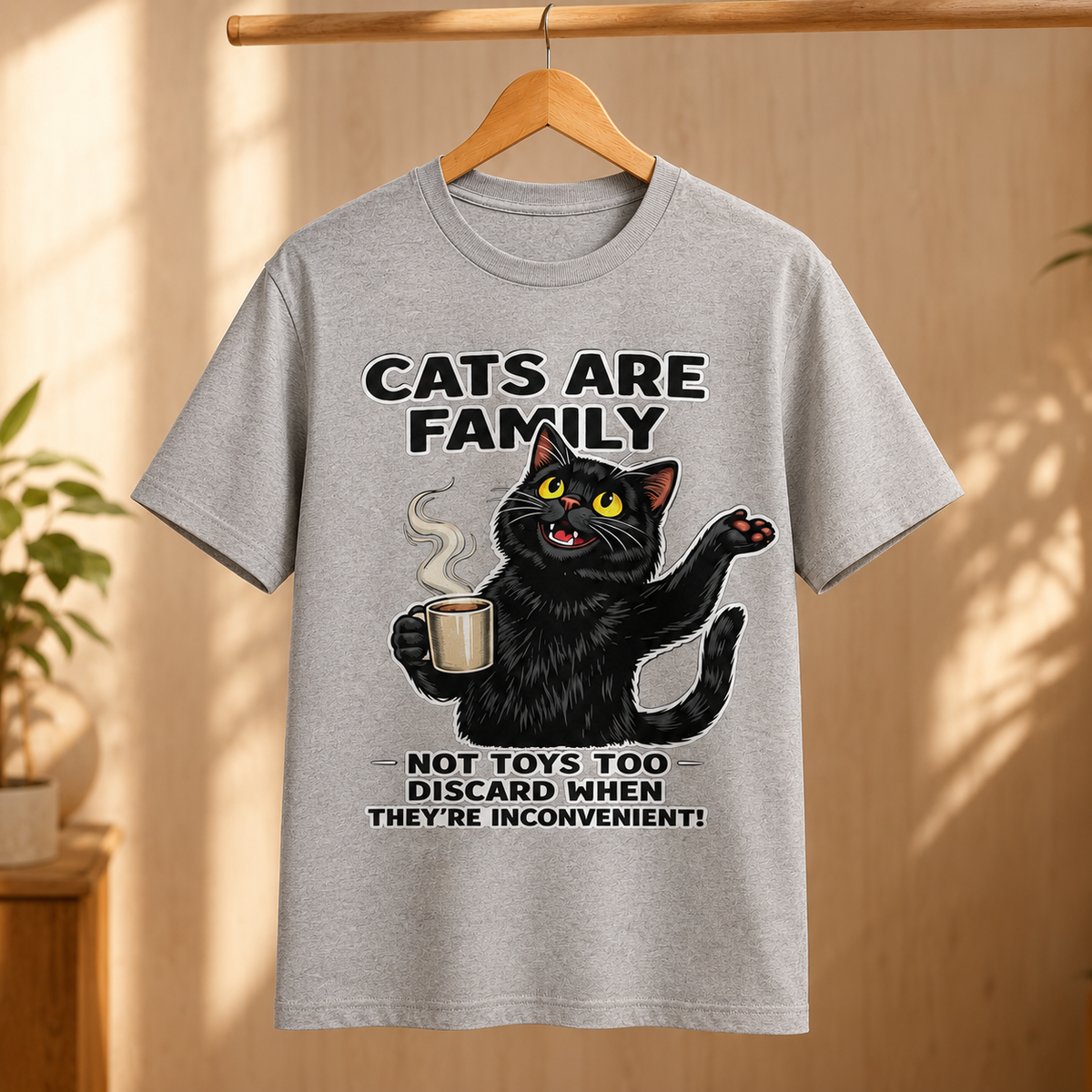 Cats Are Family T-Shirt – Funny Black Cat Coffee Graphic Tee
