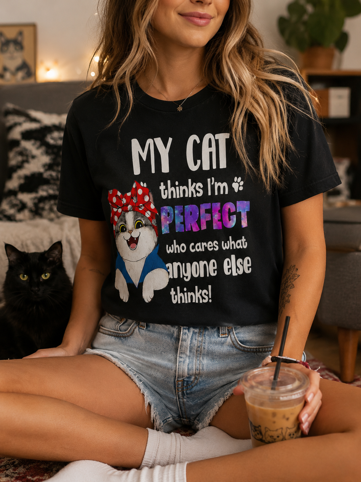 My Cat Thinks I’m Perfect T-Shirt – Funny Cat Lover Graphic Tee