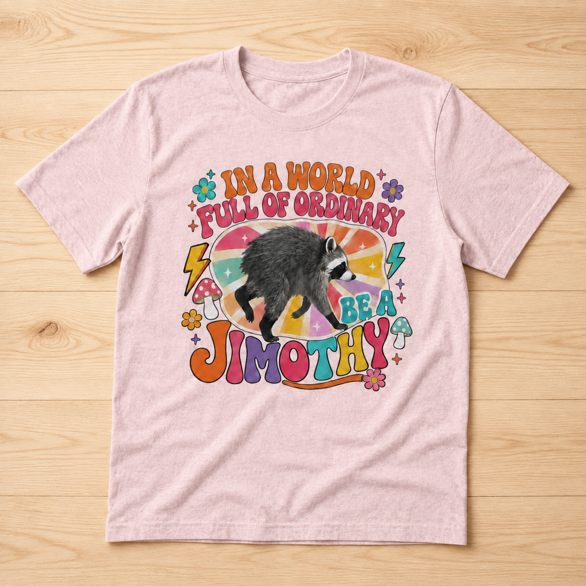 In a World Full of Ordinary Be a Jimothy T-Shirt – Funny Raccoon Retro Graphic Tee