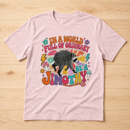 In a World Full of Ordinary Be a Jimothy T-Shirt – Funny Raccoon Retro Graphic Tee