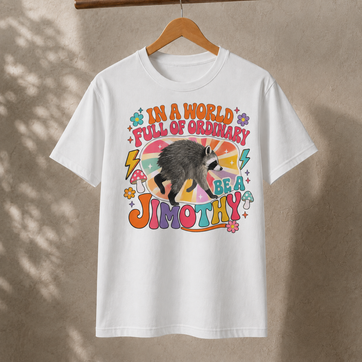 In a World Full of Ordinary Be a Jimothy T-Shirt – Funny Raccoon Retro Graphic Tee