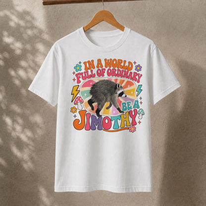 In a World Full of Ordinary Be a Jimothy T-Shirt – Funny Raccoon Retro Graphic Tee