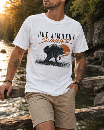 Hot Jimothy Summer T-Shirt – Funny Raccoon Retro Sunset Graphic Tee