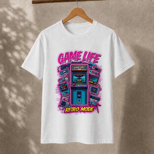 Game Life Retro Mode T-Shirt – Vintage Arcade Gaming Graphic Tee