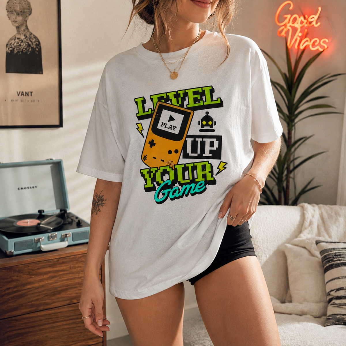 Level Up Your Game T-Shirt – Retro Handheld Gaming Graphic Tee