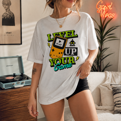 Level Up Your Game T-Shirt – Retro Handheld Gaming Graphic Tee