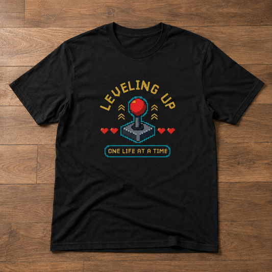 Leveling Up One Life at a Time T-Shirt – Retro Joystick Gaming Tee