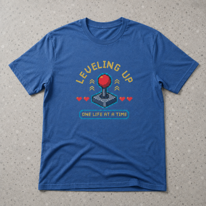 Leveling Up One Life at a Time T-Shirt – Retro Joystick Gaming Tee