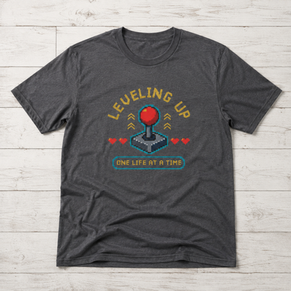 Leveling Up One Life at a Time T-Shirt – Retro Joystick Gaming Tee