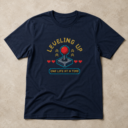 Leveling Up One Life at a Time T-Shirt – Retro Joystick Gaming Tee