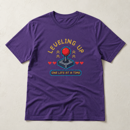 Leveling Up One Life at a Time T-Shirt – Retro Joystick Gaming Tee