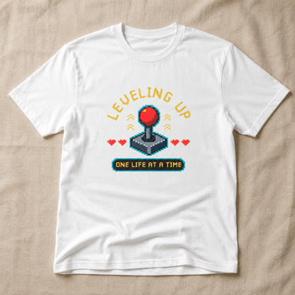 Leveling Up One Life at a Time T-Shirt – Retro Joystick Gaming Tee