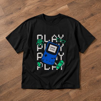Play Play Play Game Over T-Shirt – Retro Handheld Gaming Graphic Tee