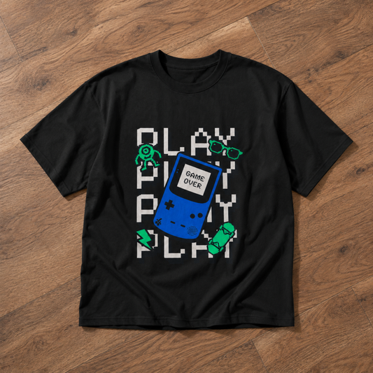 Play Play Play Game Over T-Shirt – Retro Handheld Gaming Graphic Tee