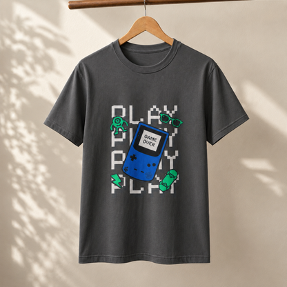 Play Play Play Game Over T-Shirt – Retro Handheld Gaming Graphic Tee
