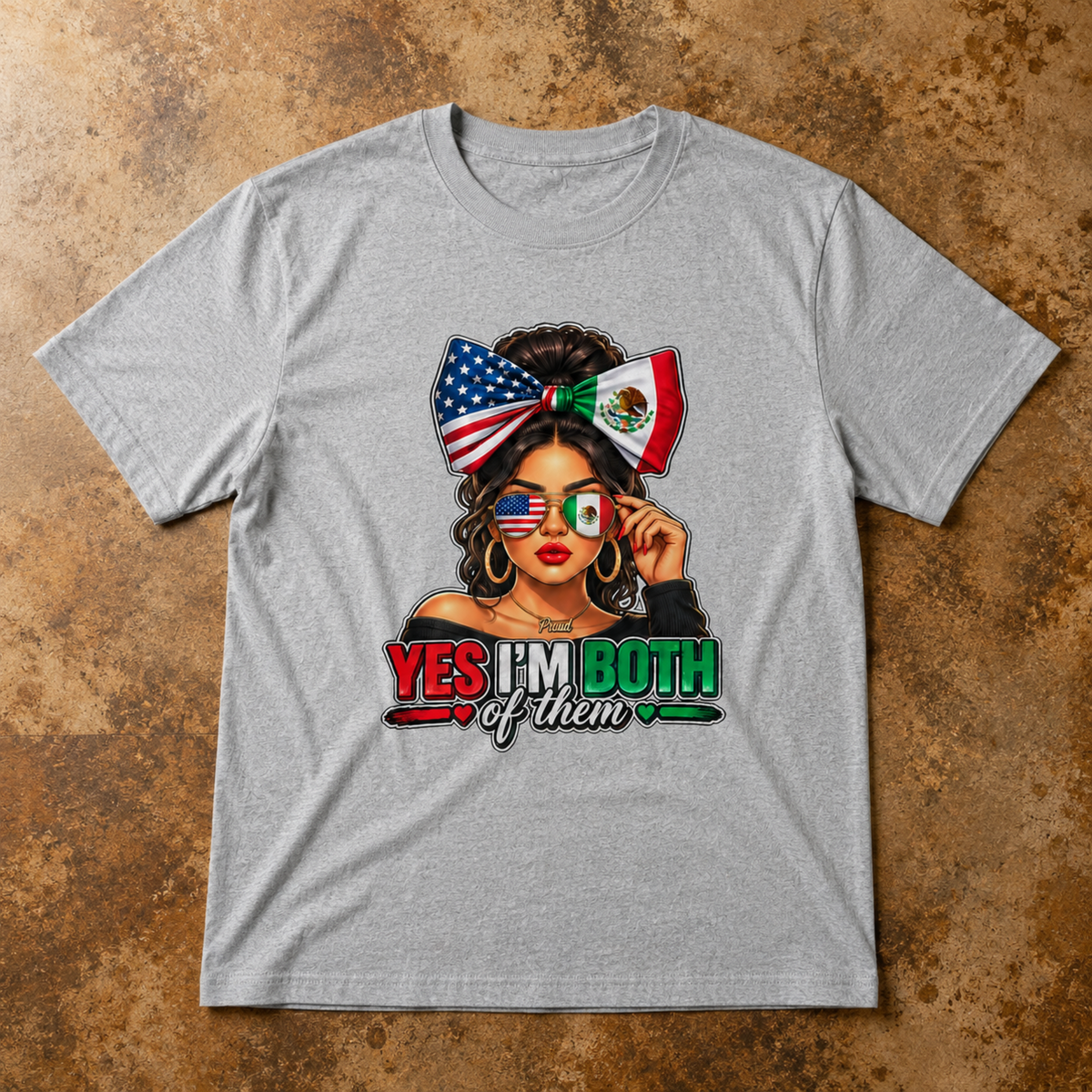 Dual Heritage Mexican American T-Shirt, USA Mexico Flag Bow Tee, Proud Latina Heritage Unisex Shirt, Cultural Identity Gift
