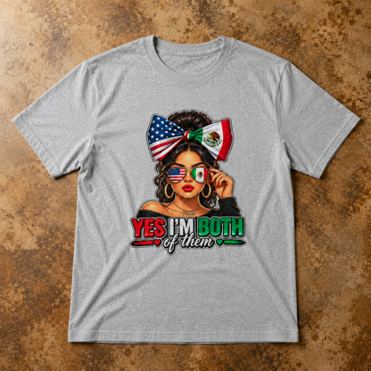 Dual Heritage Mexican American T-Shirt, USA Mexico Flag Bow Tee, Proud Latina Heritage Unisex Shirt, Cultural Identity Gift