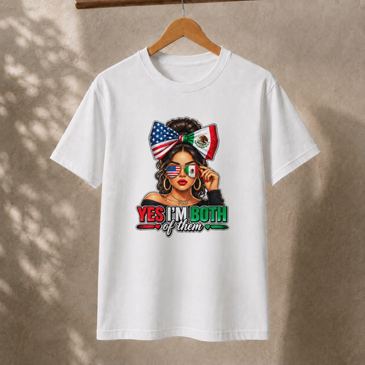 Dual Heritage Mexican American T-Shirt, USA Mexico Flag Bow Tee, Proud Latina Heritage Unisex Shirt, Cultural Identity Gift