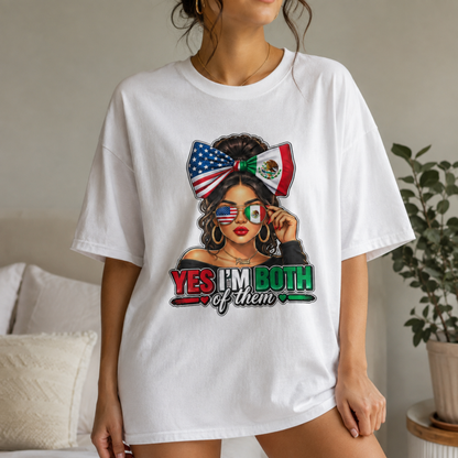 Dual Heritage Mexican American T-Shirt, USA Mexico Flag Bow Tee, Proud Latina Heritage Unisex Shirt, Cultural Identity Gift