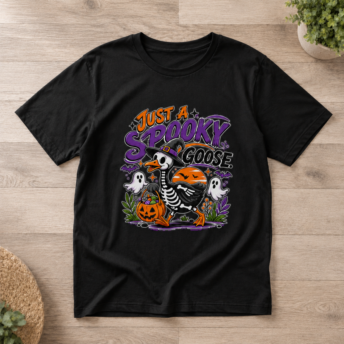 Spooky Goose Halloween Skeleton Duck Trick or Treat Graphic Tee Unisex Fall T-Shirt