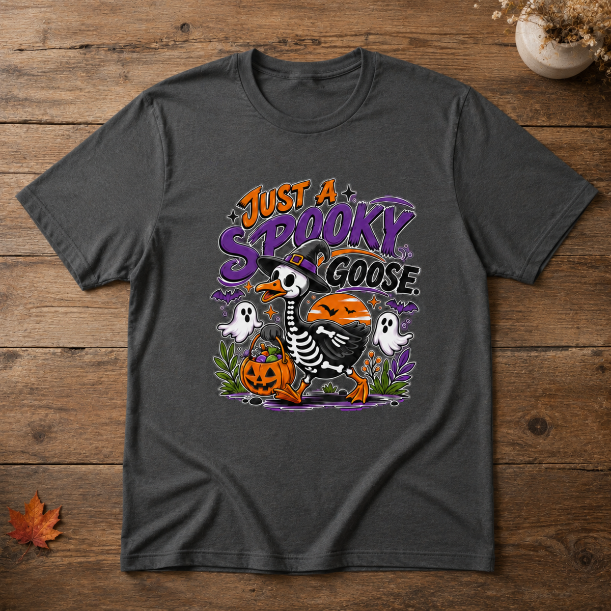 Spooky Goose Halloween Skeleton Duck Trick or Treat Graphic Tee Unisex Fall T-Shirt