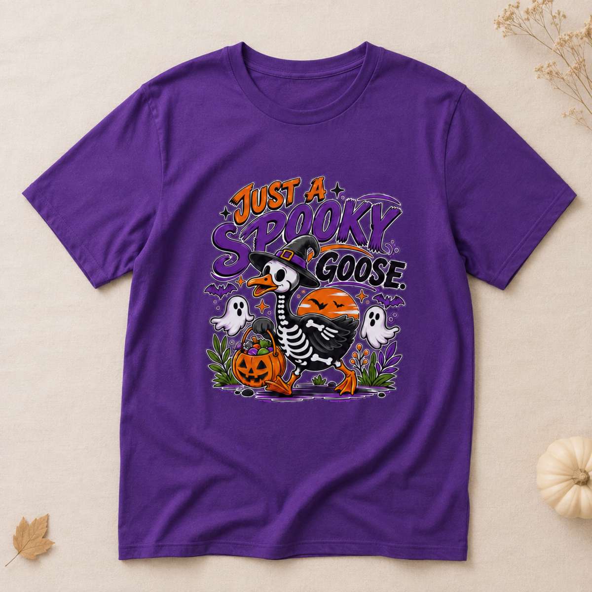 Spooky Goose Halloween Skeleton Duck Trick or Treat Graphic Tee Unisex Fall T-Shirt
