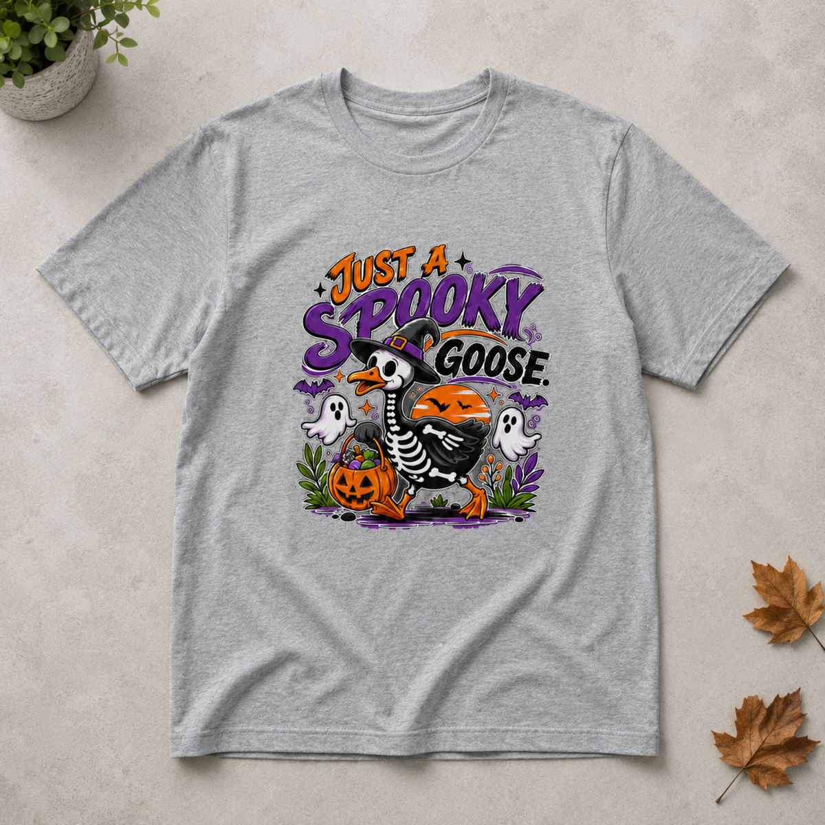 Spooky Goose Halloween Skeleton Duck Trick or Treat Graphic Tee Unisex Fall T-Shirt