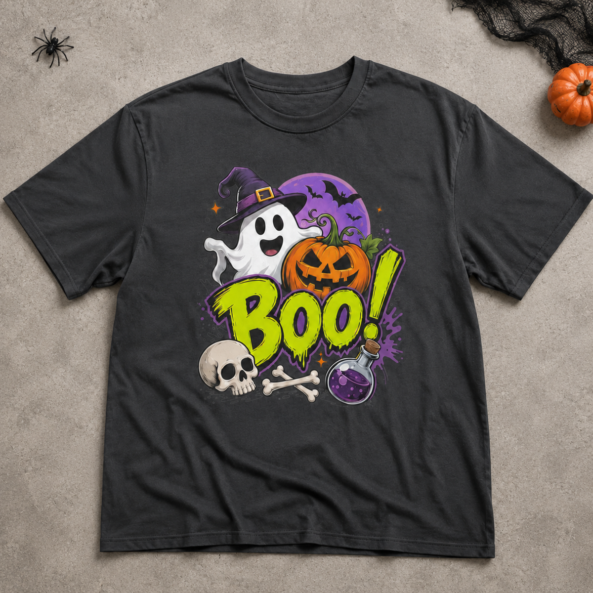 Cute Halloween Boo Ghost Witch Hat Pumpkin Skull T-Shirt Spooky Season Unisex Crewneck Tee