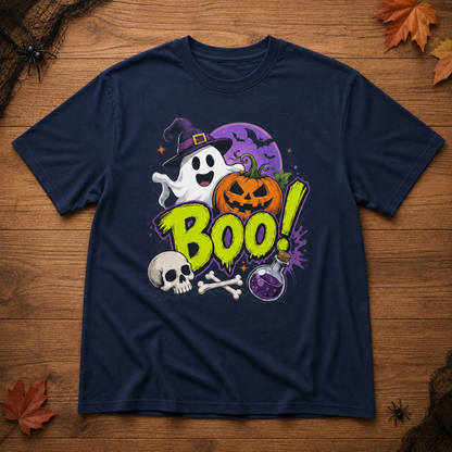 Cute Halloween Boo Ghost Witch Hat Pumpkin Skull T-Shirt Spooky Season Unisex Crewneck Tee