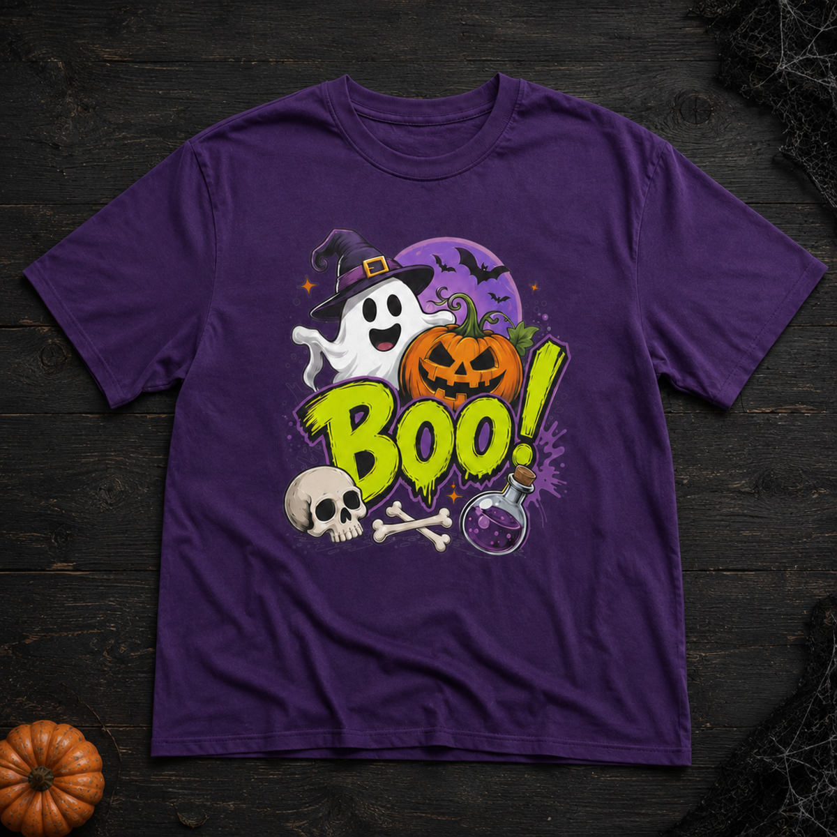 Cute Halloween Boo Ghost Witch Hat Pumpkin Skull T-Shirt Spooky Season Unisex Crewneck Tee