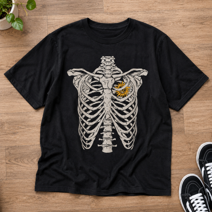Abstract Skeleton Ribcage Sun Heart Graphic Tee Dark Aesthetic Unisex T-Shirt