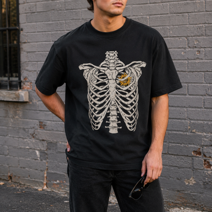 Abstract Skeleton Ribcage Sun Heart Graphic Tee Dark Aesthetic Unisex T-Shirt