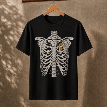 Abstract Skeleton Ribcage Sun Heart Graphic Tee Dark Aesthetic Unisex T-Shirt