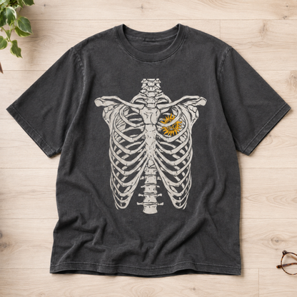 Abstract Skeleton Ribcage Sun Heart Graphic Tee Dark Aesthetic Unisex T-Shirt