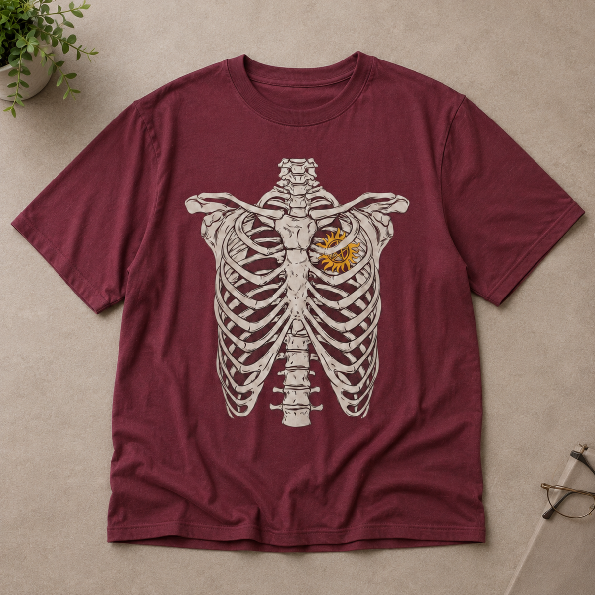 Abstract Skeleton Ribcage Sun Heart Graphic Tee Dark Aesthetic Unisex T-Shirt