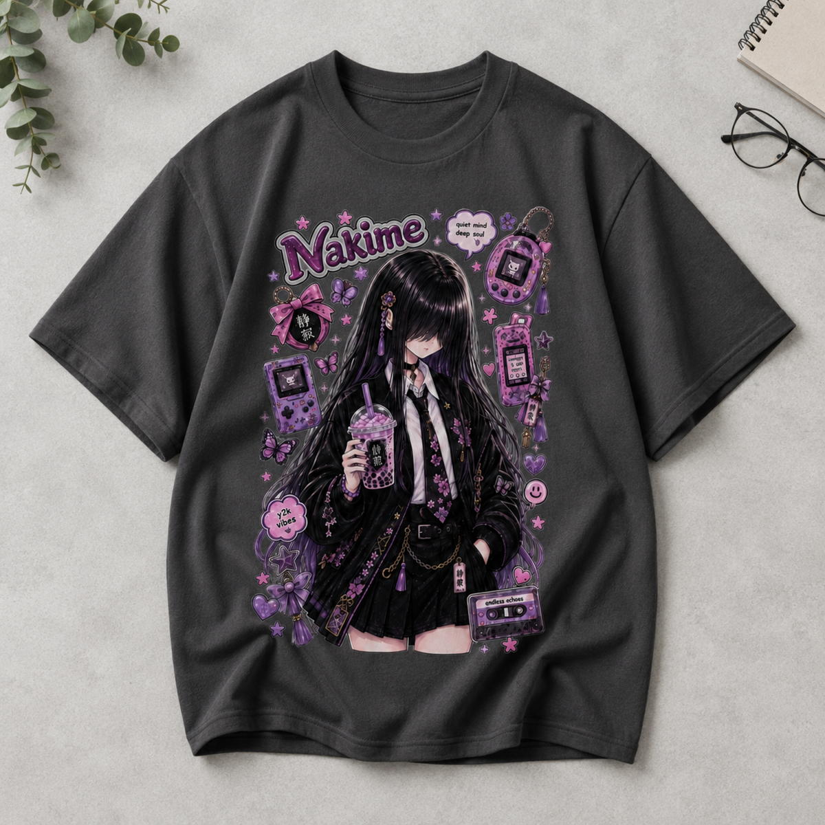 Nakime Anime Grunge Pastel Goth T-Shirt Y2K Aesthetic Retro Handheld Gamer Tee Unisex Clothing