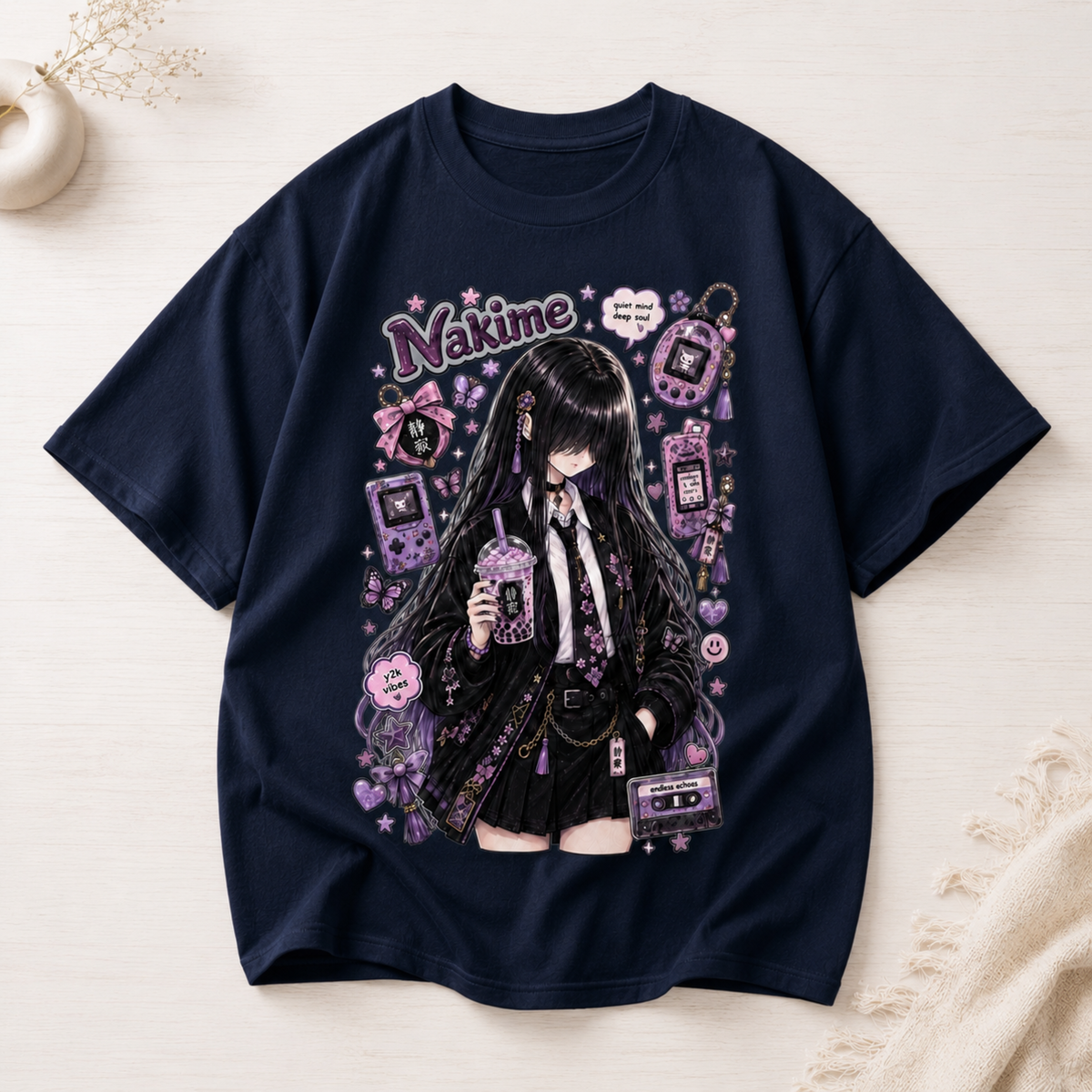 Nakime Anime Grunge Pastel Goth T-Shirt Y2K Aesthetic Retro Handheld Gamer Tee Unisex Clothing